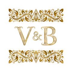 V and B vintage initials logo symbol. The letters are surrounded by ornamental elements. Wedding or business partners monogram in royal style.