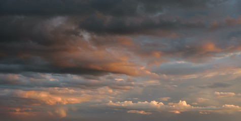 Beautiful sunset sky with clouds.