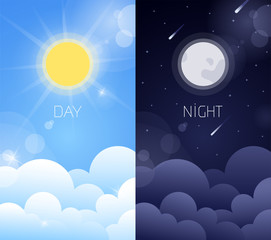 Day and night sky illustration - obrazy, fototapety, plakaty