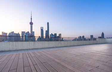 panoramic city skyline with empty square
