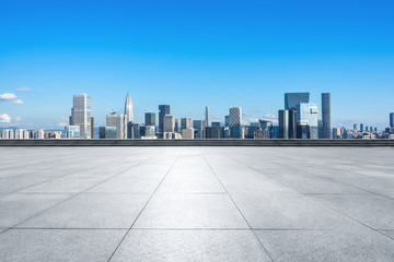 panoramic city skyline with empty square