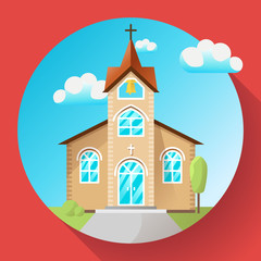 Obraz na płótnie Canvas Vector church building icon flat. Religion house illustration or church logo and church icon