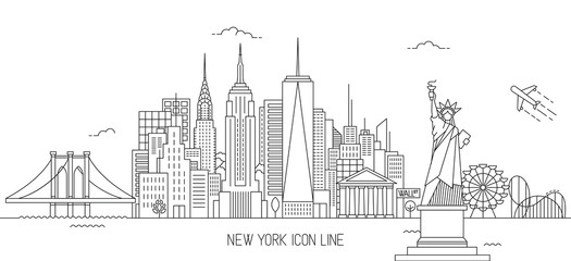 New York skyline line art style - obrazy, fototapety, plakaty