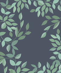 Vector poster with branches and leaves. Isolated hand drawn illustration on dark background
