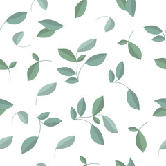 Vector seamless pattern with plants, branches, leaves