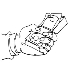 Hand holding Money-Vector one line Illustration.