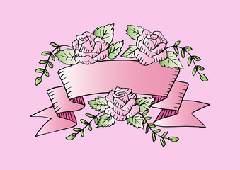 Hand drawing floral frame with rose flowers.