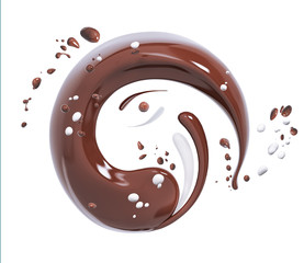 Splash chocolate and milk, chocolate abstract background 3d rendering