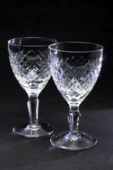 Crystal glasses on black background