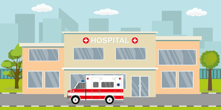 Ambulance car,hospital or clinic building