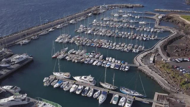 Aerial view of harbor Tenerife island Canary Spain drone top view 4K UHD video