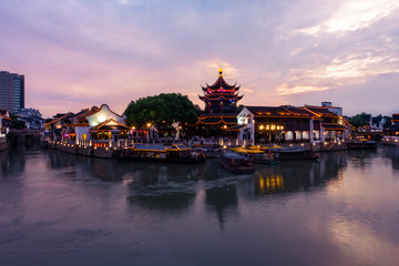 Obraz premium The River Sunset at Shan Tang Jie in Suzhou, China on June 2nd, 2018