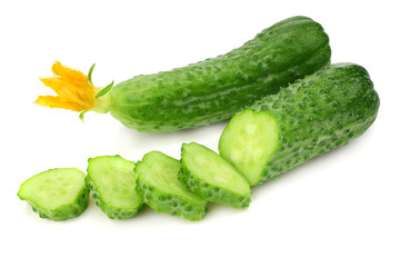 fresh cucumber slices isolated on white background