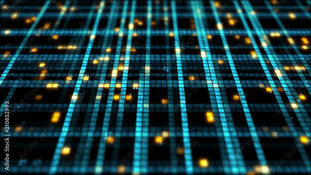 Fototapete 3d render background made of random square forms with different brightness. digital technology backg