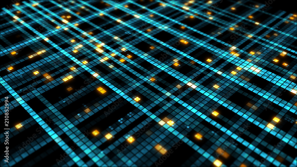 Fototapete 3d render background made of random square forms with different brightness. digital technology backg