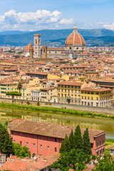 Fototapeta premium View of Florence from Piazzale Michelangelo - River Arno and Duomo Santa Maria Del Fiore and Bargello - Tuscany, Italy