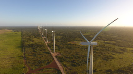 Wind turbines producing aeolian energy. Great concept of renewable, sustainable energy.