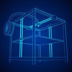 3D Printer Wireframe low poly mesh vector illustration