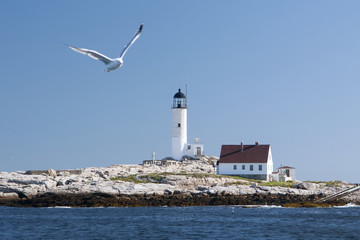 White Island (Isles of Shoals) Lighthouse on Sunny Day in New England