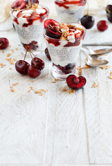 Cherry and yogurt chia pudding parfait
