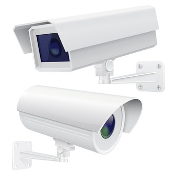 Security camera set. White CCTV surveillance system