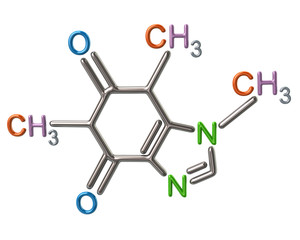 Colorful caffeine molecule chemical structure 3d illustration on white background