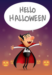 cartoon dracula says hello halloween, vector