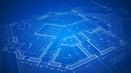 vector architectural plan - abstract architectural blueprint of a modern residential building / technology, industry, business concept illustration: real estate, building, construction & architecture