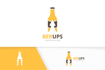 Vector bottle and arrow up logo combination. Beer and growth symbol or icon. Unique alcohol and upload logotype design template.