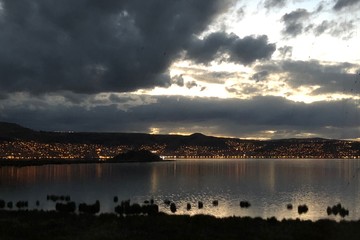 Fototapeta premium Sunset at Lake Titicaca in Puno, Peru