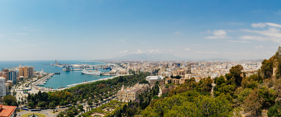 Beautiful panorama view of Malaga city from Gibralfaro Castle, Spain.