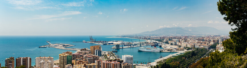 Fototapeta premium Aerial view of Plaza de toros de La Malagueta and Malaga city, Spain.