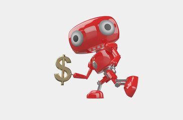 Red robot isolated on white background