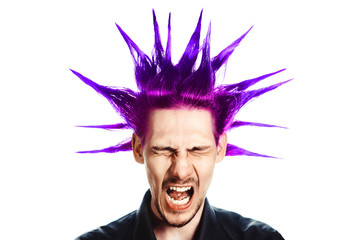 the guy with the purple hair screams - obrazy, fototapety, plakaty