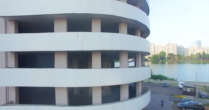 The car rises up the parking lot