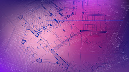 vector architectural plan - abstract architectural blueprint of a modern residential building / technology, industry, business concept illustration: real estate, building, construction & architecture