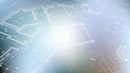 Obraz premium vector architectural plan - abstract architectural blueprint of a modern residential building / technology, industry, business concept illustration: real estate, building, construction & architecture