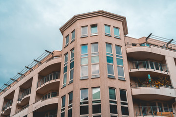 typical apartment building at west berlin with small tower staircase