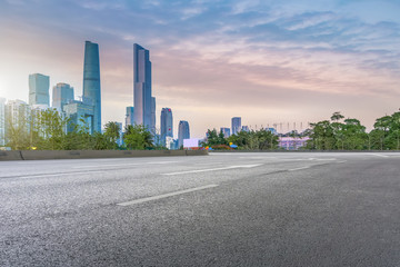 Urban skyscrapers with empty square floor tiles