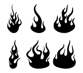 fire flame silhouette set design isolated on white
