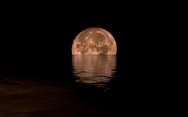 Full Moon Rising Over Calm Sea, warm tones