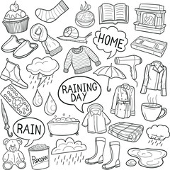Raining Day Rain Doodle Icon Hand Draw Line Art