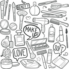 Make up Woman Doodle Icon Hand Draw Line Art