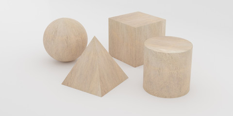 Abstract concept of wooden cubes toy isolated on white background,Wood   textured in geometric shape, 3d rendering.