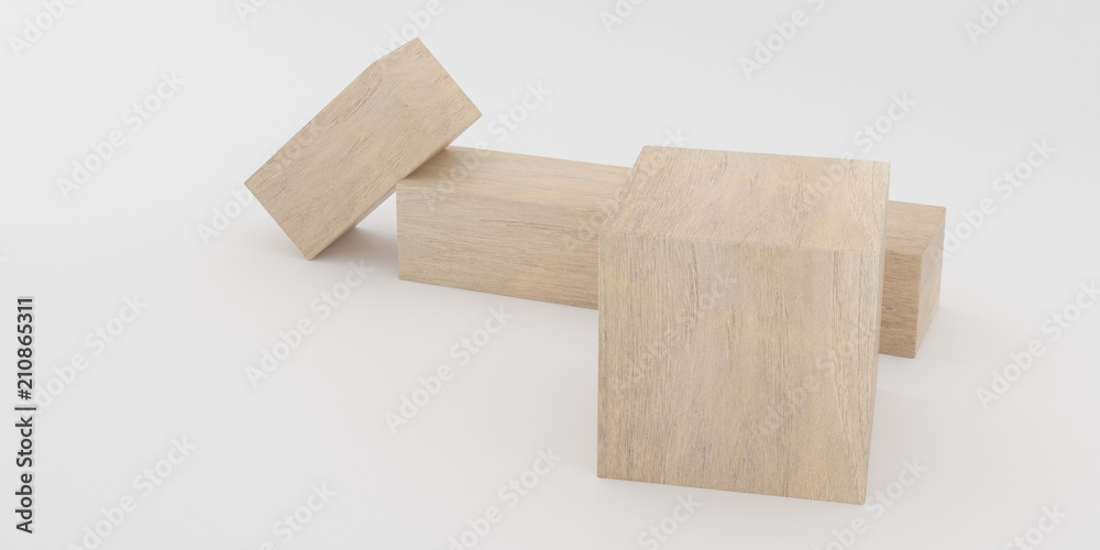 Poster abstract concept of wooden cubes toy isolated on white background, 3d rendering