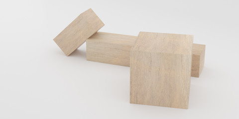 Abstract concept of wooden cubes toy isolated on white background, 3d rendering