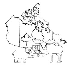 canada day celebration map animals and flag national