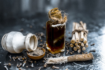 Popular home remedy for toothache or tooth related problems i.e Clove oil with powder of black pepper used with neem or arak bark.