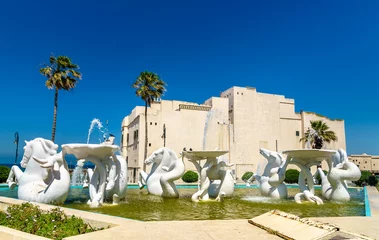 Velvet curtains Algeria Fountain and Rais Palace in Algiers, Algeria