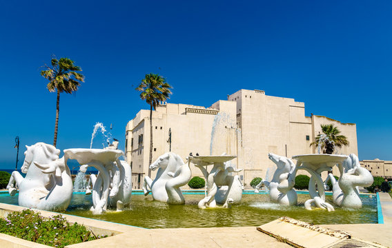 Fountain and Rais Palace in Algiers, Algeria